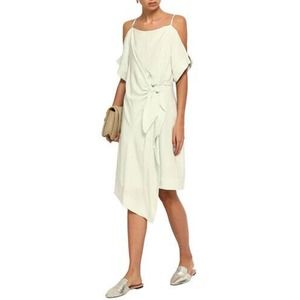 GREY JASON WU Short Dress In Light Green Size 4 $490 Deep Neckline Twill Draped